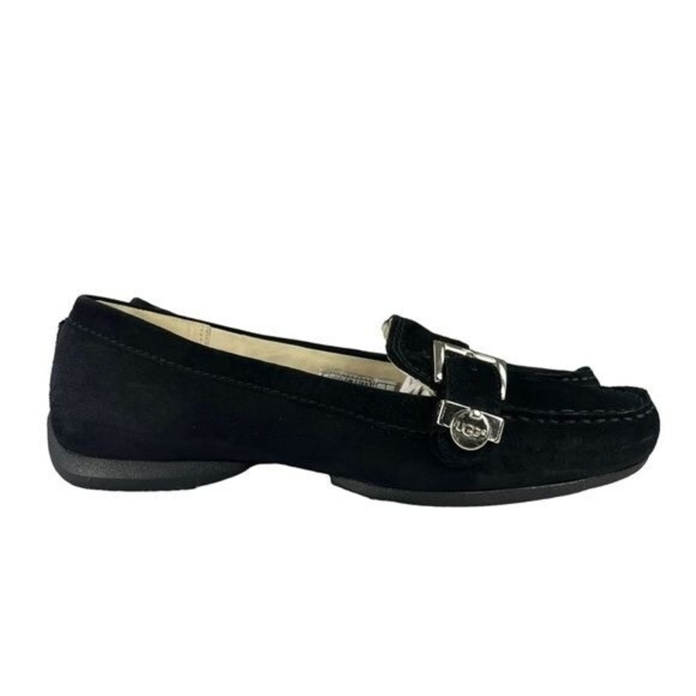UGG Crawford Suede Loafers Black Buckle Slip On Flats Preppy Chic Retro Womens 6